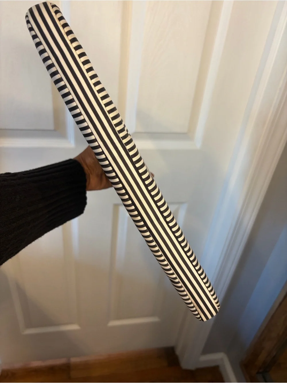 kate spade Black and White Vertical Stripe Laptop Sleeve with Gold Logo